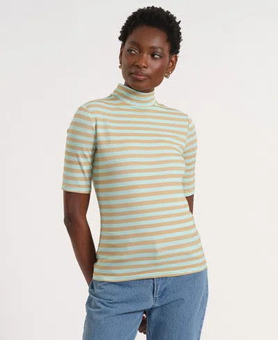 Isaac Mizrahi Women's Short-sleeve Turtle Neck Knitted Top In Multi