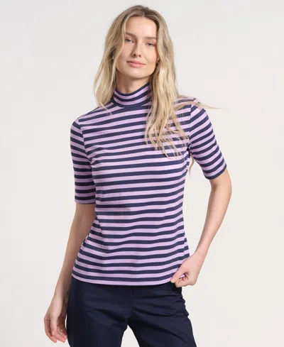 Isaac Mizrahi Women's Short-sleeve Turtle Neck Knitted Top In Blue