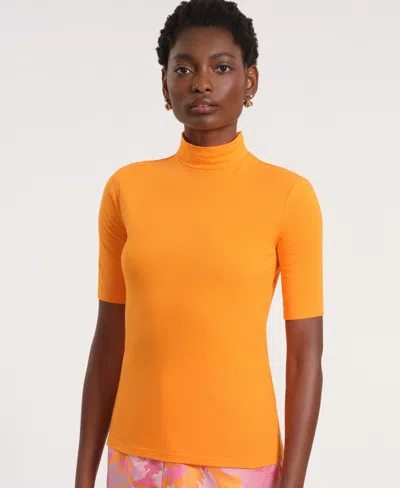 Isaac Mizrahi Women's Short-sleeve Turtle Neck Knitted Top In Orange