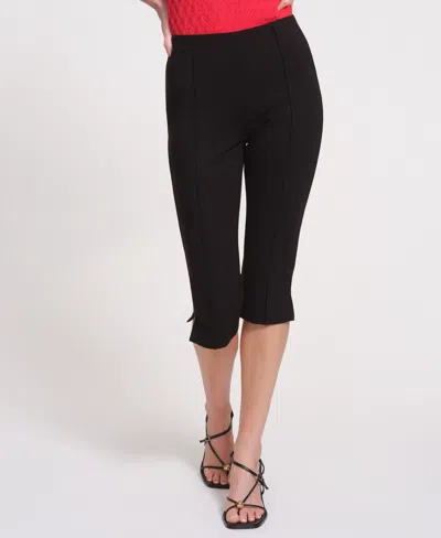 Isaac Mizrahi Women's Slide-slit Plaid Pants In Black