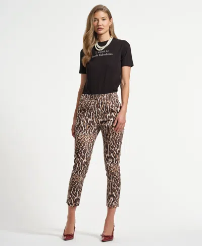 Isaac Mizrahi Women's Slim Sateen Ankle Pants In Animal Print