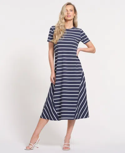 Isaac Mizrahi Women's Striped Crewneck Midi Dress In Blue