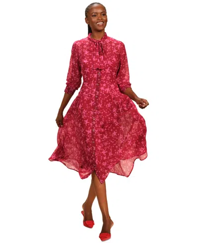 Isaac Mizrahi Women's Tie Neck Pleated Button Front Dress In Pink