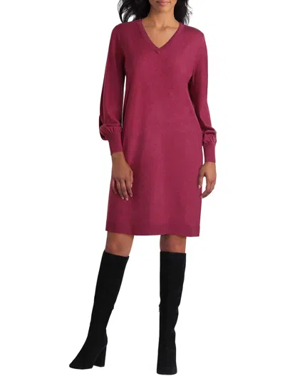 Isaac Mizrahi Womens V-neck Above Knee Sweaterdress In Red