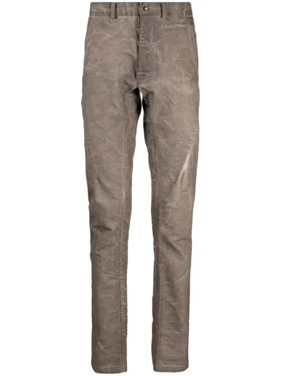 Isaac Sellam Experience Logo-plaque Crease-effect Tapered Trousers In Brown