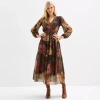 Isabel & Nina Womens Long Sleeve Floral Maxi Dress In Brown