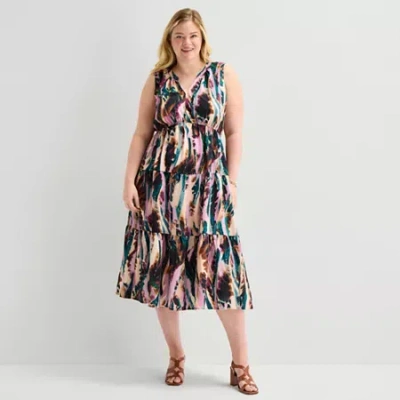 Isabel & Nina Womens Plus V Neck Short Sleeve Maxi Dress In Multi