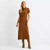 Isabel & Nina Womens Short Sleeve Midi Sheath Dress In Brown