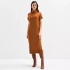 Isabel & Nina Womens Short Sleeve Midi Sweater Dress In Brown