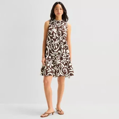 Isabel & Nina Womens Split Tie Neck Sleeveless Shift Dress In Brown