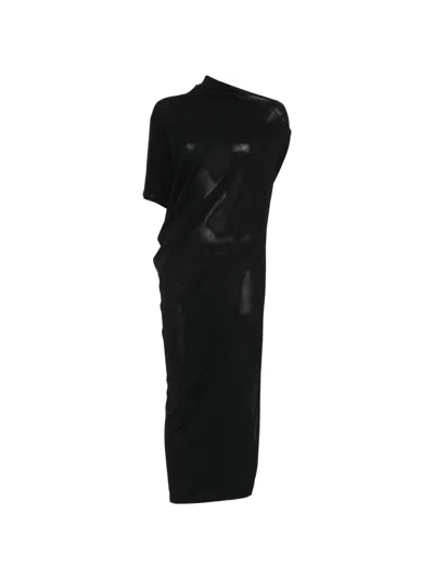 Isabel Benenato Asymmetric-neck Draped Maxi Dress In Black