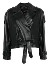 Isabel Benenato Belted Double-breasted Leather Jacket In Black
