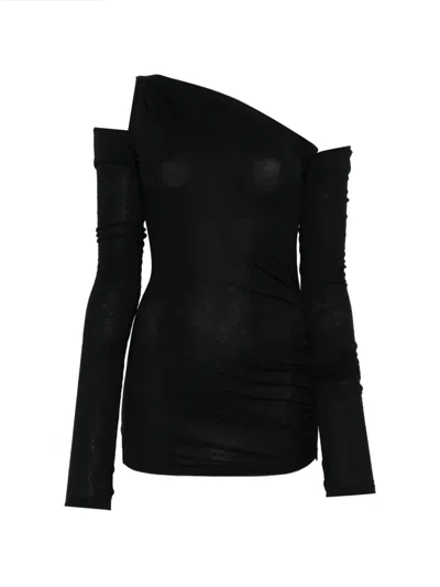 Isabel Benenato Cold-shoulder Long-sleeve Top In Black