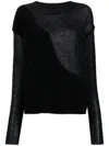 Isabel Benenato Crew-neck Panelled Fine-ribbed Jumper In Black