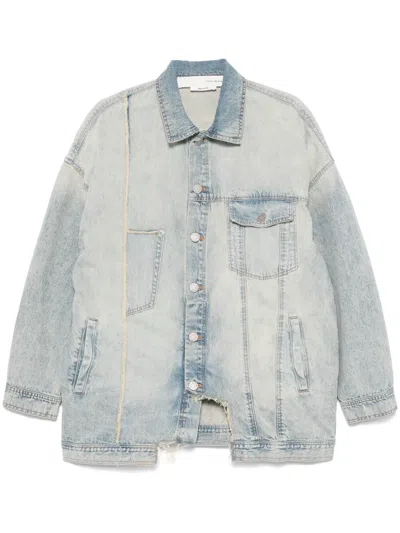Isabel Benenato Distressed Denim Jacket In Blue