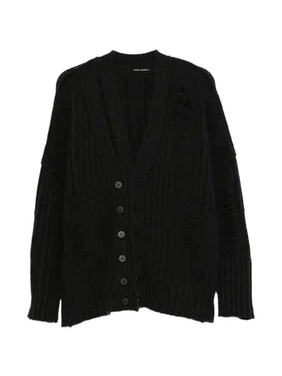Isabel Benenato Distressed Double-breasted Cardigan In Grey