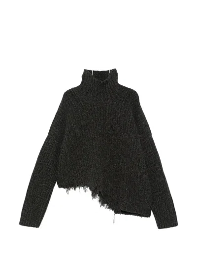 Isabel Benenato Distressed Turtleneck Sweater In Black