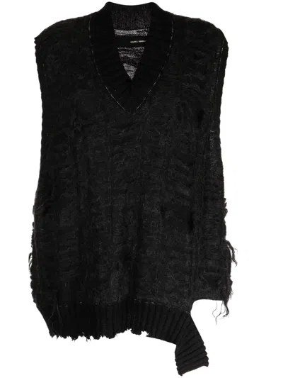 Isabel Benenato Distressed V-neck Vest In Black