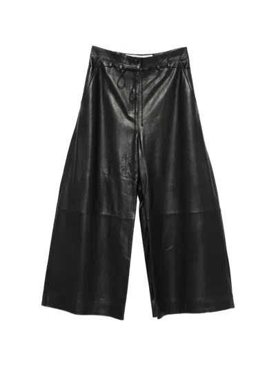 Isabel Benenato Drawstring Wide-leg Trousers In Black