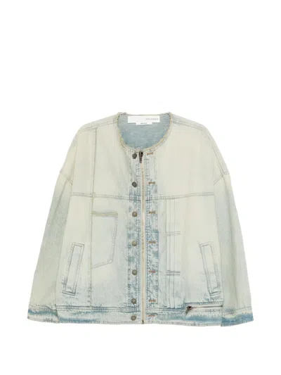 Isabel Benenato Frayed-hem Jacket In Blue
