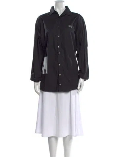 Pre-owned Isabel Benenato Graphic Print Long Sleeve Button-up Top In Black