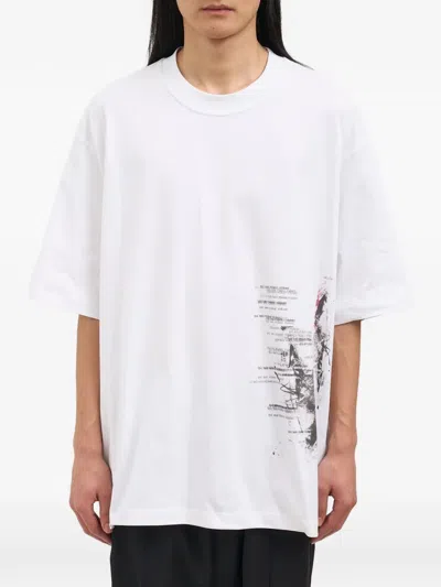 Isabel Benenato Printed Cotton Crew Neck T-shirt In White
