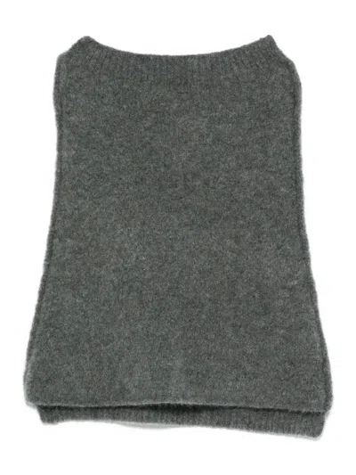 Isabel Benenato Grey Wool Scarf In Gray
