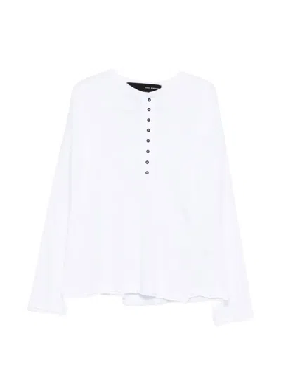 Isabel Benenato Henley-neck Raw-edge Sweatshirt In White