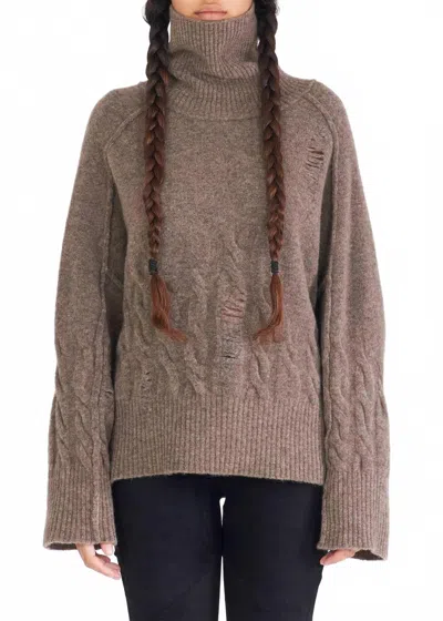 Isabel Benenato High Turtleneck Sweater In Taupe In Gray