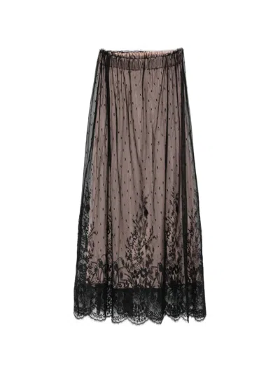 Isabel Benenato Lace-overlay Gathered Maxi Skirt In Multi