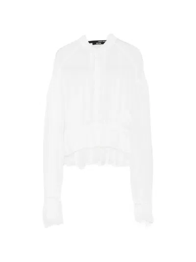 Isabel Benenato Lace-trim Cropped Shirt In White