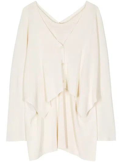 Isabel Benenato Layered V-neck Cardigan In White