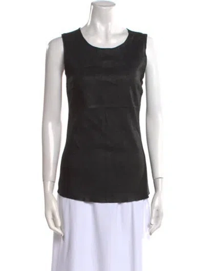 Pre-owned Isabel Benenato Leather Scoop Neck Top In Black