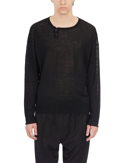 Isabel Benenato Maglia Girocollo In Lino In Black