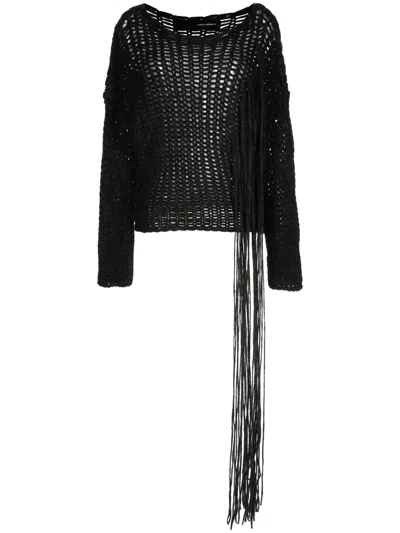 Isabel Benenato Macramé-detail Crochet-knit Jumper In Black