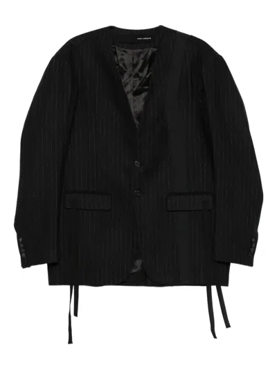 Isabel Benenato Pinstripe Tie-detail Blazer In Black