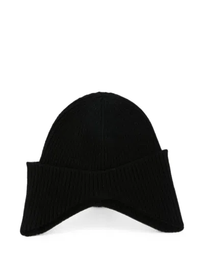 Isabel Benenato Ribbed-knit Ear-flap Beanie Hat In Black
