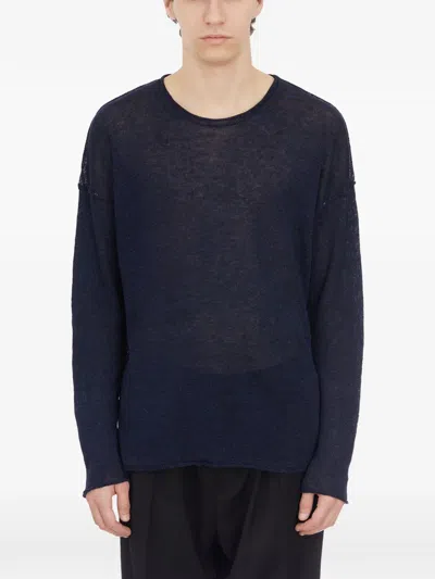 Isabel Benenato Round-neck Linen Sweater In Blue