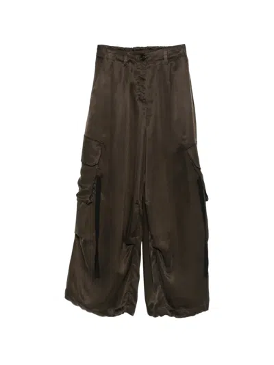 Isabel Benenato Satin Cargo Pants In Brown