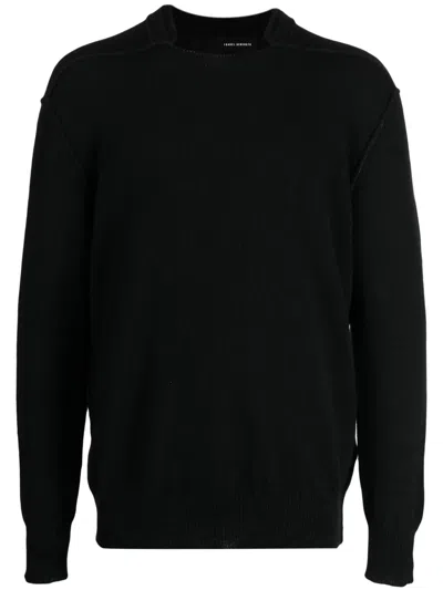 Isabel Benenato Split-neck Long-sleeve Jumper In Black