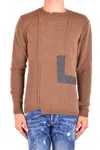 Isabel Benenato Textured Knit Sweater With Geometric Contrast Patch In Brown