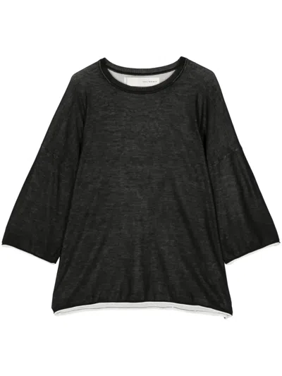 Isabel Benenato Three-quarter Length Sleeves Cotton Jumper In Black