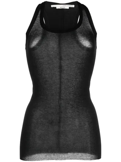 Isabel Benenato U-neck Ribbed Tank Top In Black