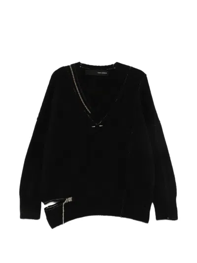 Isabel Benenato V-neck Distressed Jumper In Black