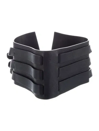 Pre-owned Isabel Benenato Wide Leather Waist Belt In Black