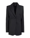 Isabel Benenato Woman Blazer Black Size 10 Polyester, Virgin Wool, Elastane