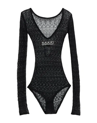 Isabel Benenato Woman Bodysuit Black Size 6 Viscose