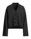 Isabel Benenato Woman Cardigan Steel Grey Size 8 Mohair Wool, Wool, Polyamide, Elastane
