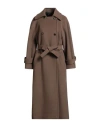 Isabel Benenato Woman Coat Khaki Size 8 Virgin Wool, Polyamide