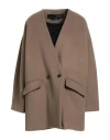Isabel Benenato Woman Coat Taupe Size 8 Virgin Wool, Polyamide